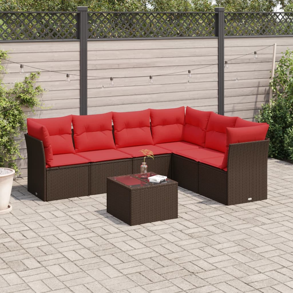 vidaXL Salon de jardin avec coussins 7 pcs marron résine tressée