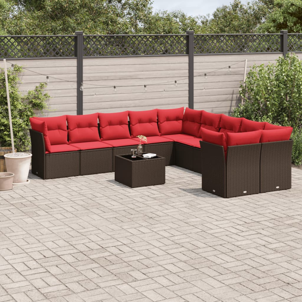 vidaXL Salon de jardin et coussins 11 pcs marron résine tressée