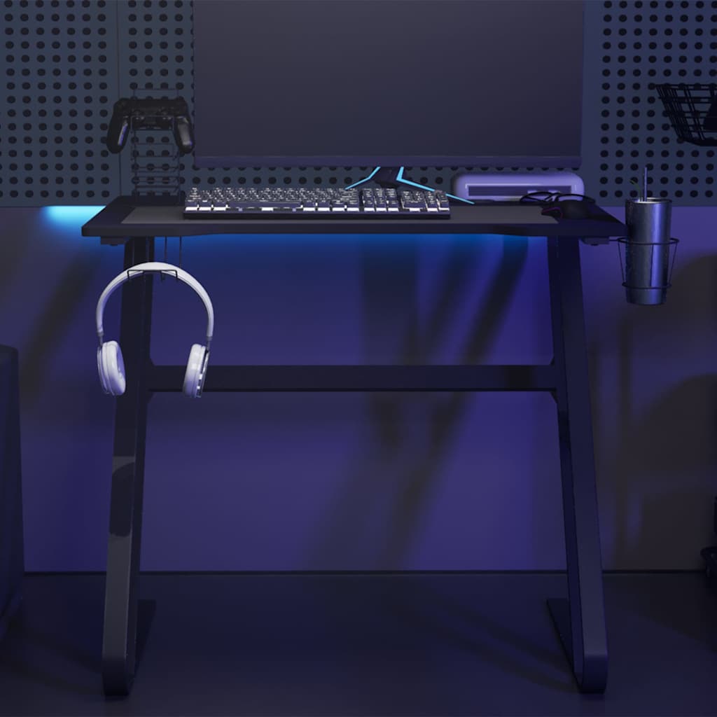 vidaXL Bureau de jeu avec pieds en forme de ZZ Noir 90x60x75 cm