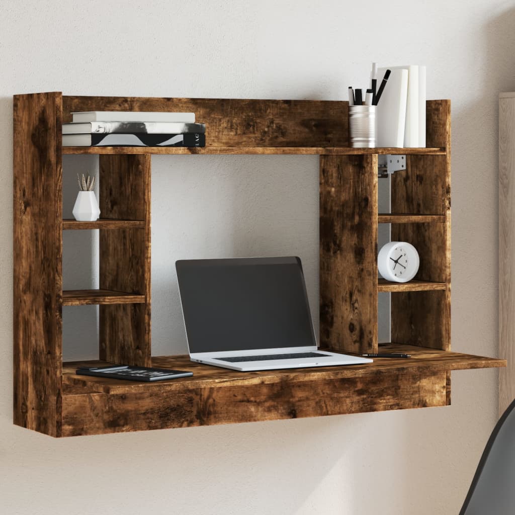 vidaXL Bureau mural chêne fumé 105x48x75 cm bois d'ingénierie