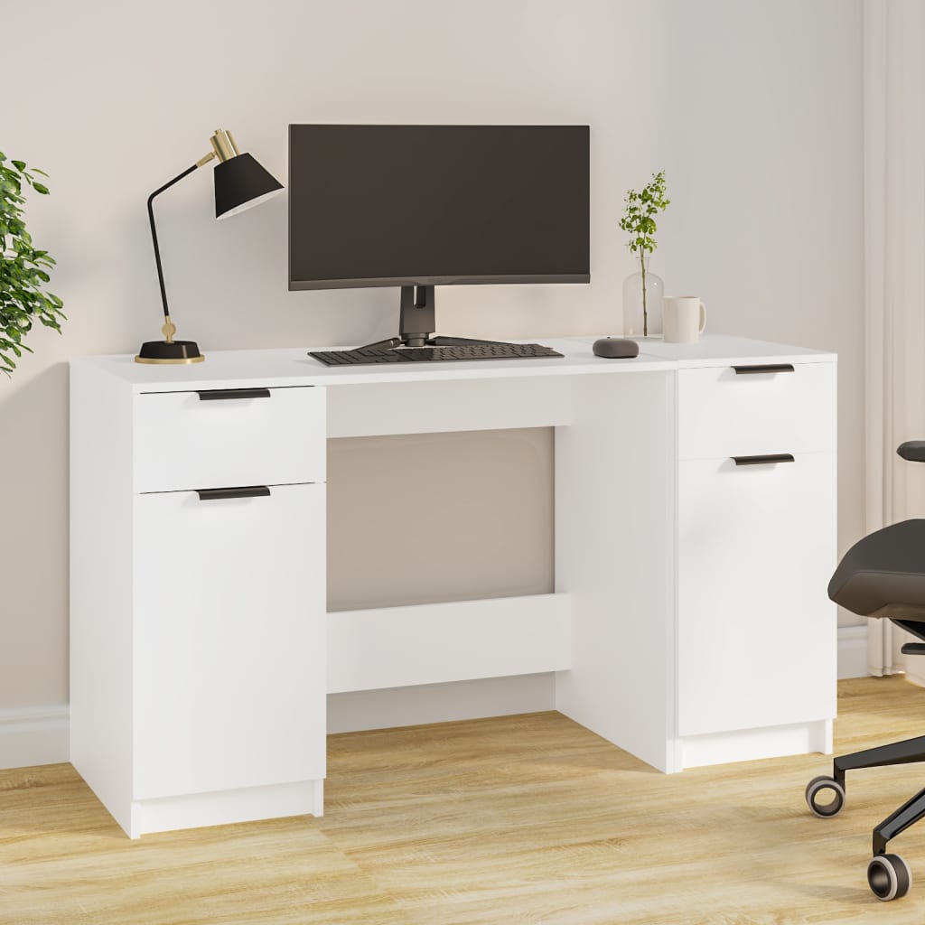 vidaXL Bureau avec armoire latérale Blanc Bois d'ingénierie