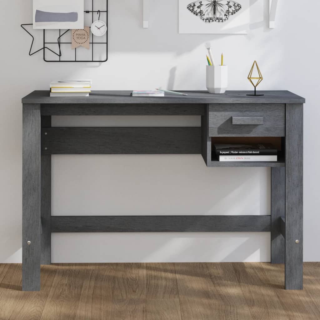 vidaXL Bureau HAMAR Gris foncé 110x40x75 cm Bois massif de pin