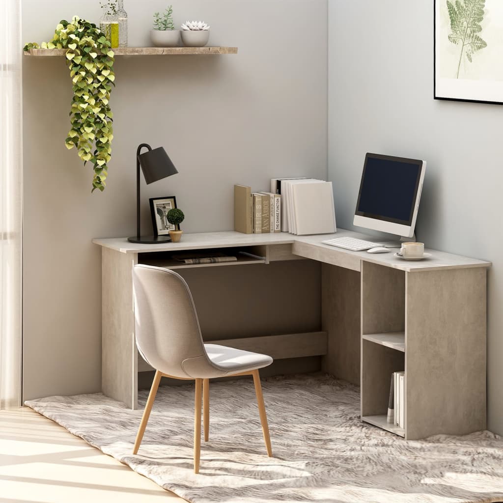 vidaXL Bureau d'angle en forme de L Gris Béton Bois d'ingénierie