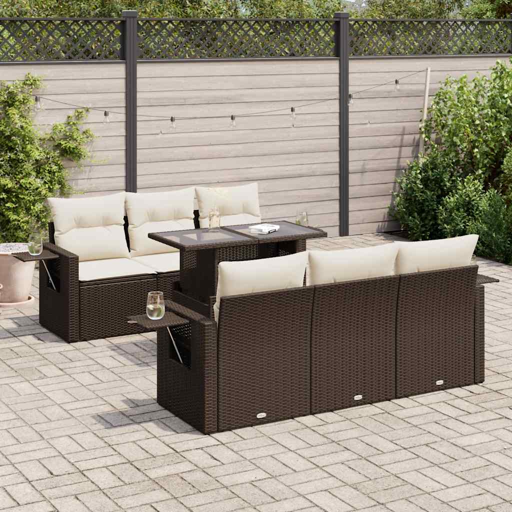 vidaXL Salon de jardin avec coussins 7 pcs marron résine tressée