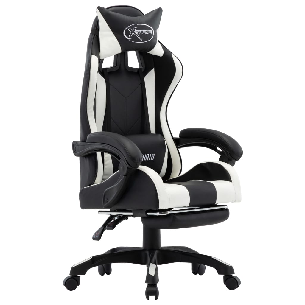 vidaXL Fauteuil de jeux vidéo et repose-pied Blanc et noir Similicuir