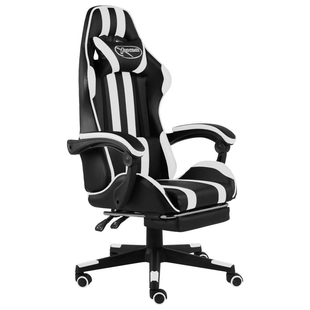 vidaXL Fauteuil de jeux vidéo et repose-pied Noir et blanc Similicuir