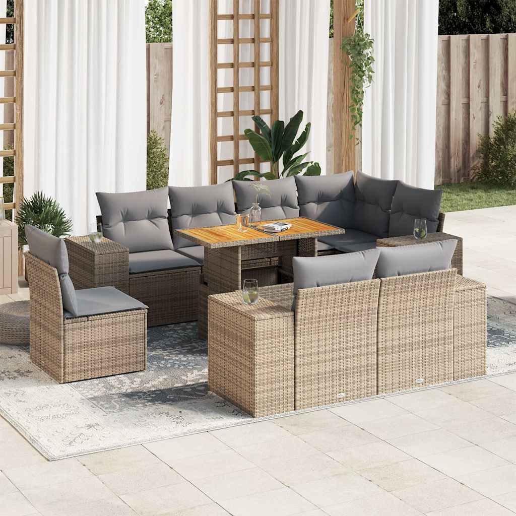 vidaXL Salon de jardin avec coussins 9 pcs beige résine tressée