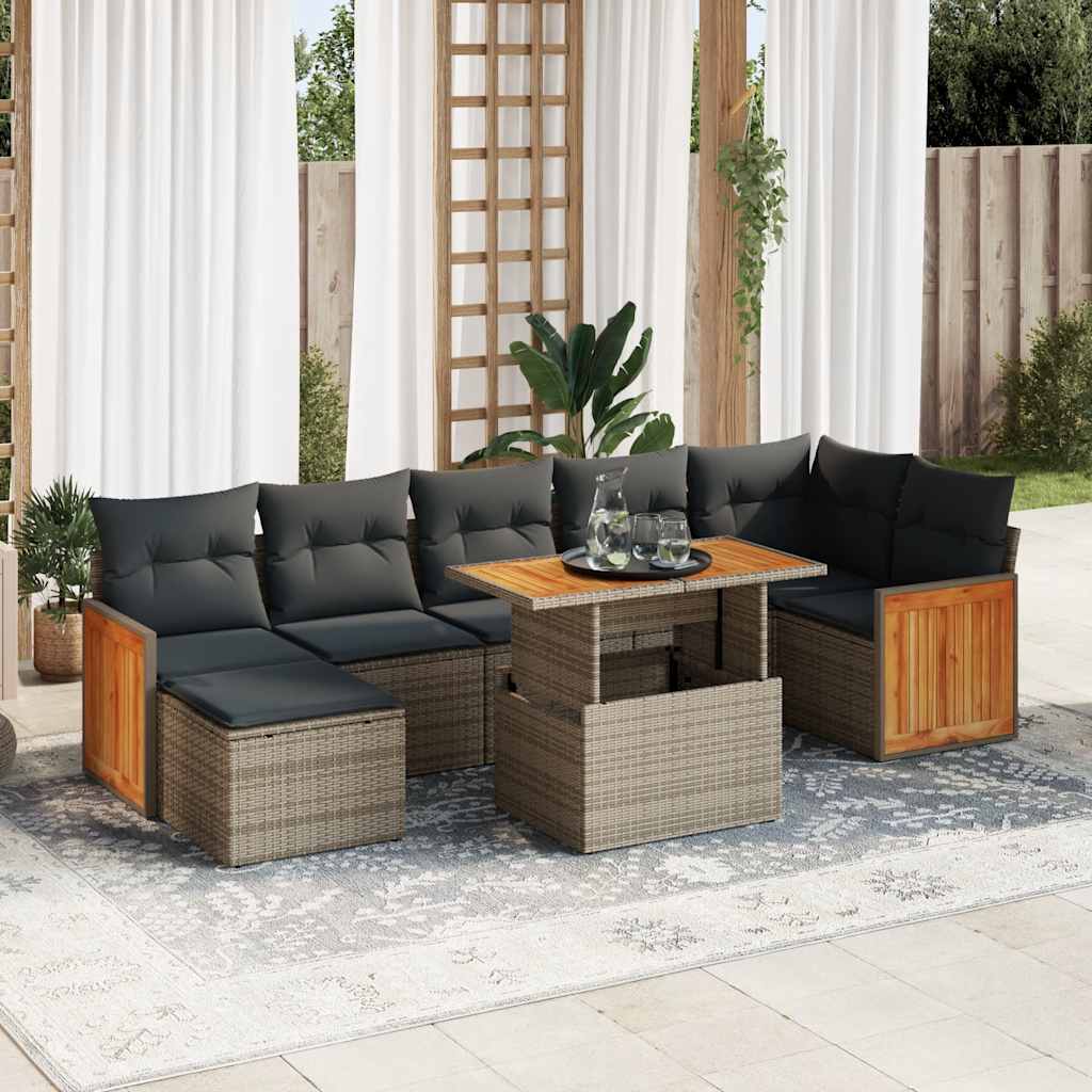vidaXL Salon de jardin avec coussins 8 pcs gris résine tressée acacia