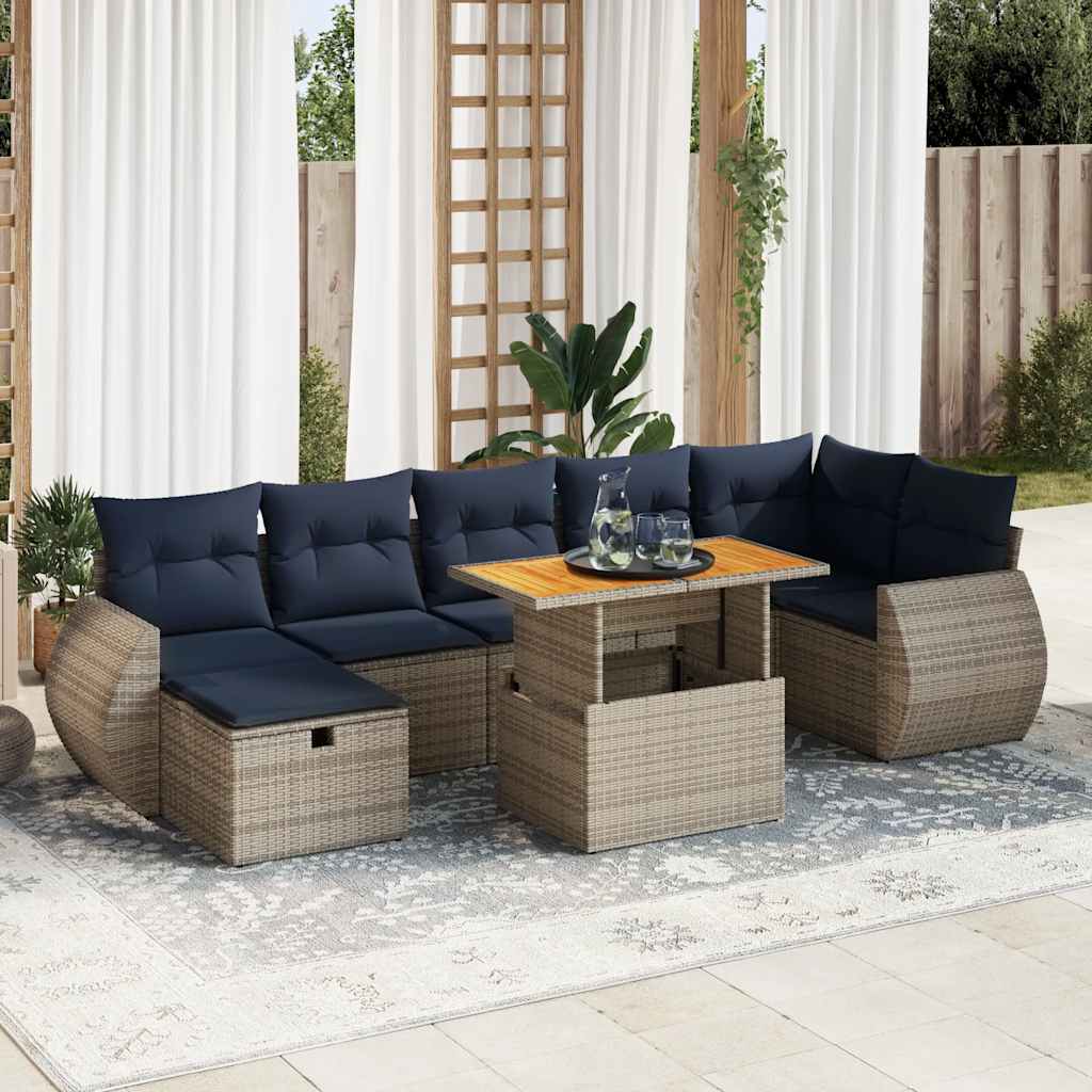 vidaXL Salon de jardin avec coussins 8 pcs gris résine tressée acacia