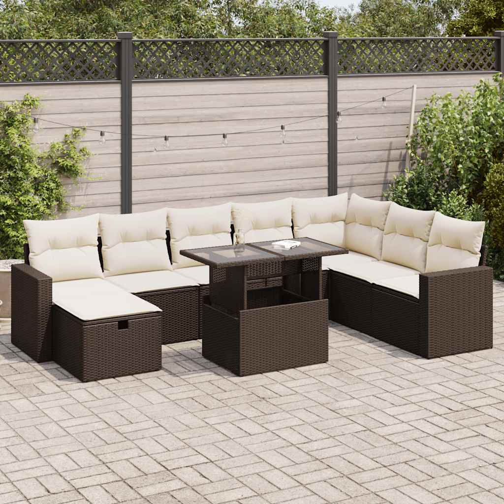 vidaXL Salon de jardin avec coussins 9 pcs marron résine tressée