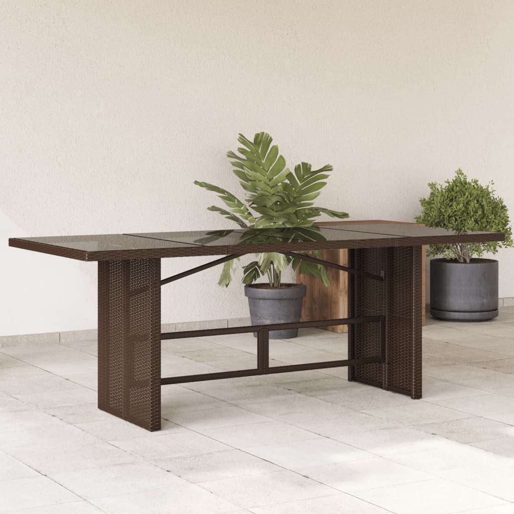 vidaXL Table de jardin avec dessus en verre marron résine tressée