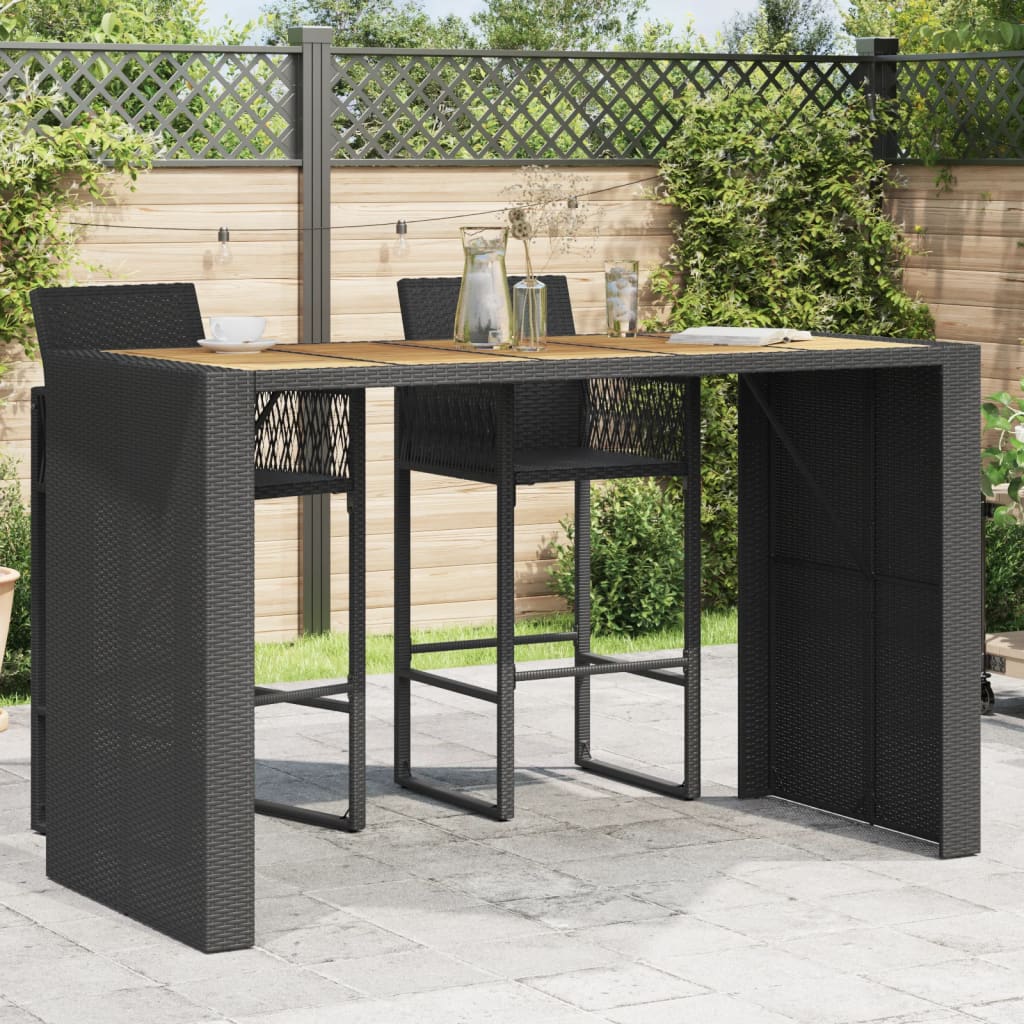 vidaXL Table de bar de jardin et dessus en bois acacia résine tressée