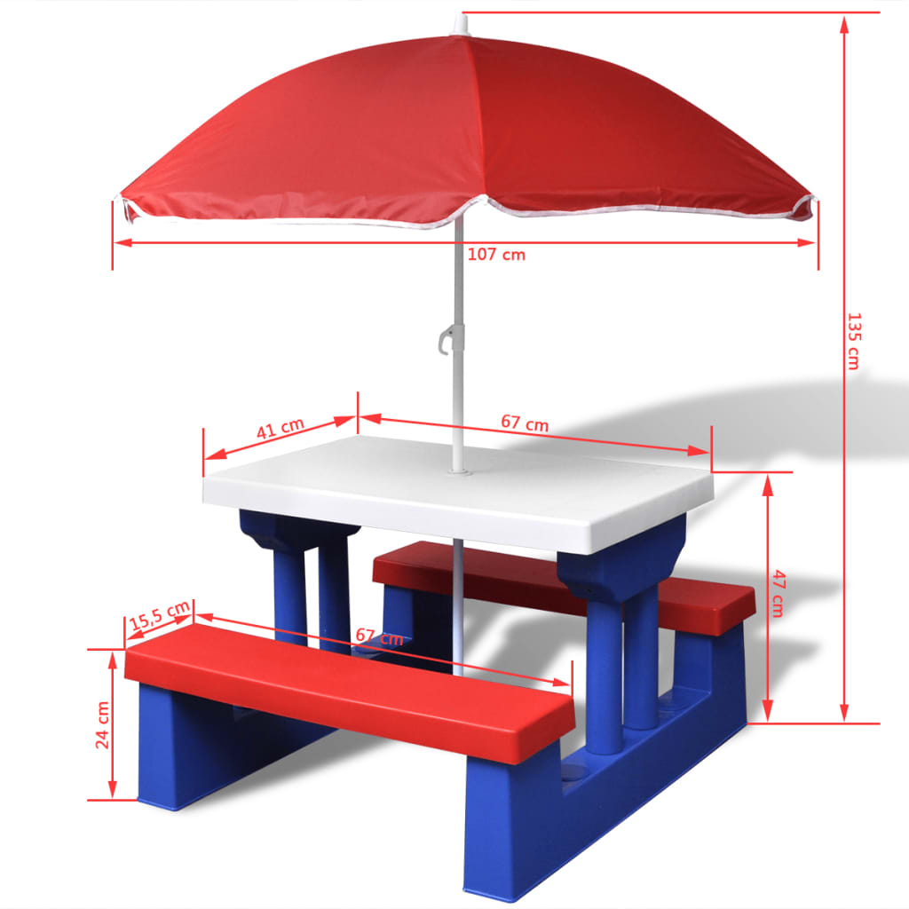 vidaXL Table et bancs de pique-nique avec parasol pour enfants - Image 5