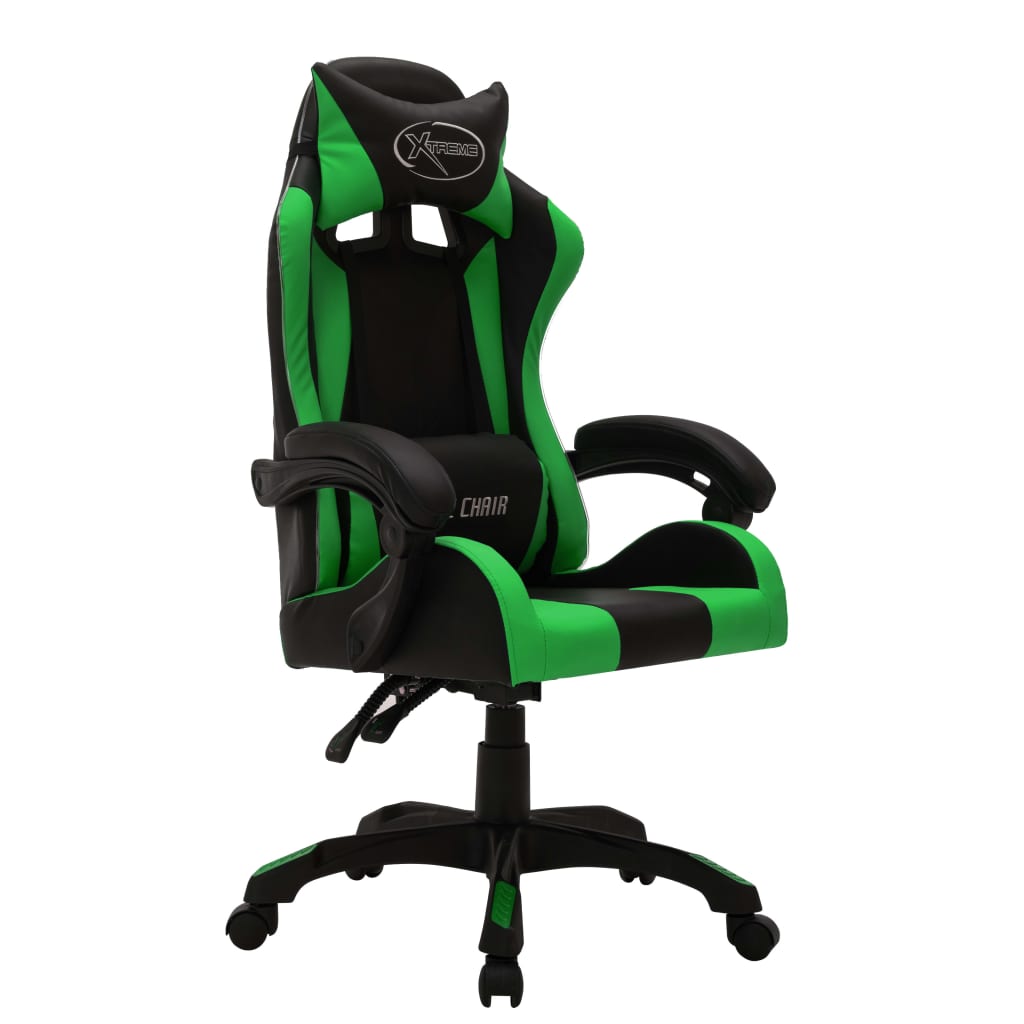 vidaXL Fauteuil de jeux vidéo avec LED RVB Vert et noir Similicuir - Image 3