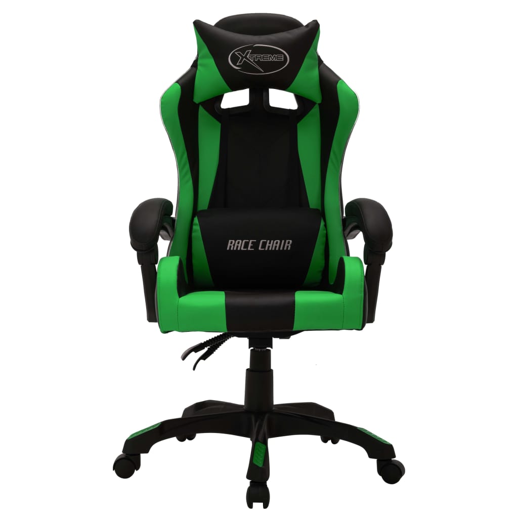 vidaXL Fauteuil de jeux vidéo avec LED RVB Vert et noir Similicuir - Image 4