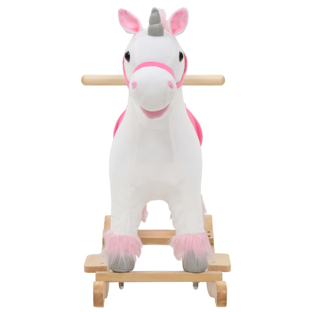 vidaXL Licorne à bascule Peluche 65x32x58 cm Blanc et rose - Image 3