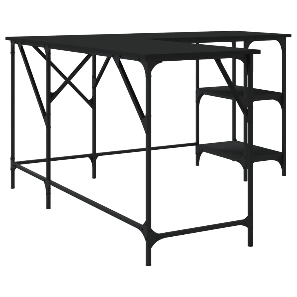 vidaXL Bureau noir 139x139x75 cm bois d'ingénierie - Image 6