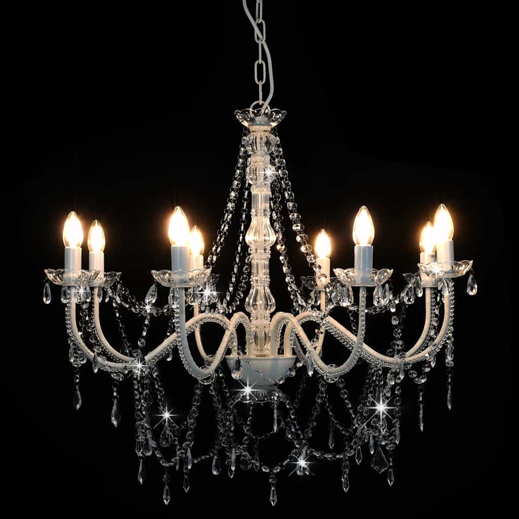 vidaXL Lustre avec perles Blanc 8 ampoules E14 - Image 3