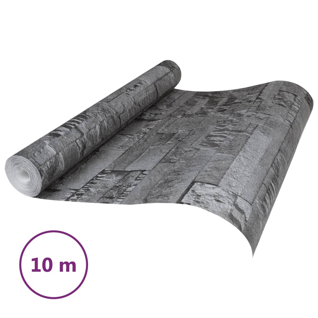 vidaXL Papier peint 3D aspect de pierre noir 10x0,53 m non tissé - Image 3