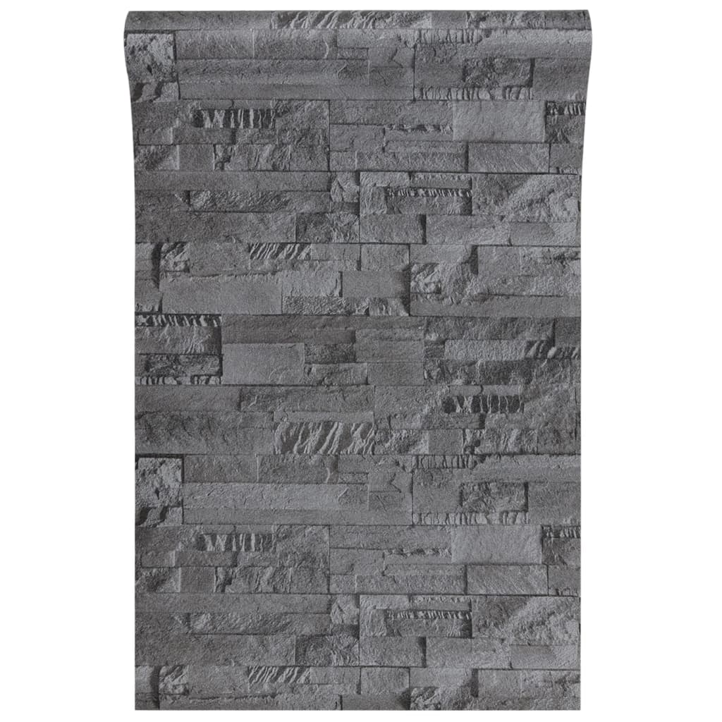 vidaXL Papier peint 3D aspect de pierre noir 10x0,53 m non tissé - Image 5