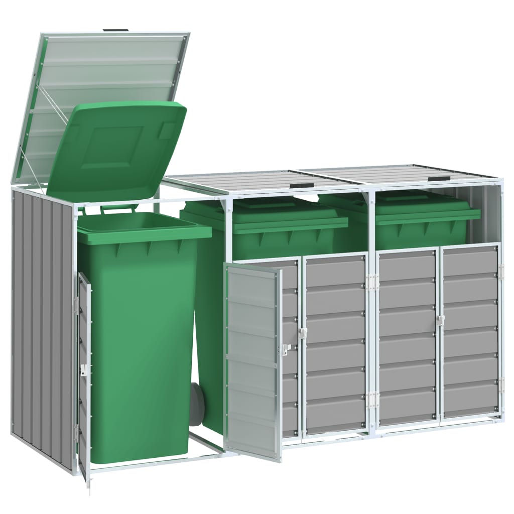 vidaXL Rangement à roulettes pour poubelles pour trois bacs gris acier