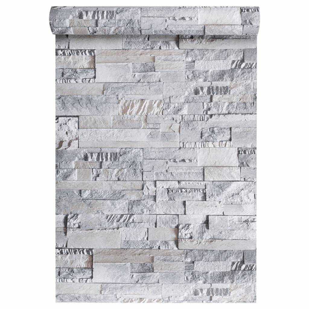 vidaXL Papier peint 3D aspect de pierre gris marron 10x0,53m non tissé - Image 5