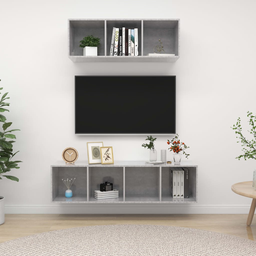 vidaXL Ensemble de meuble TV 2 pcs Gris béton Bois d'ingénierie