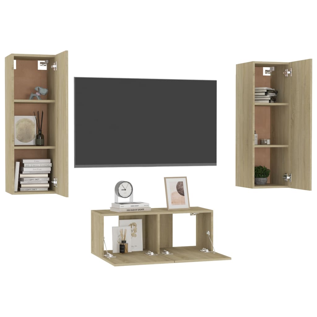 vidaXL Ensemble de meubles TV 3 pcs Chêne sonoma Bois d'ingénierie - Image 3