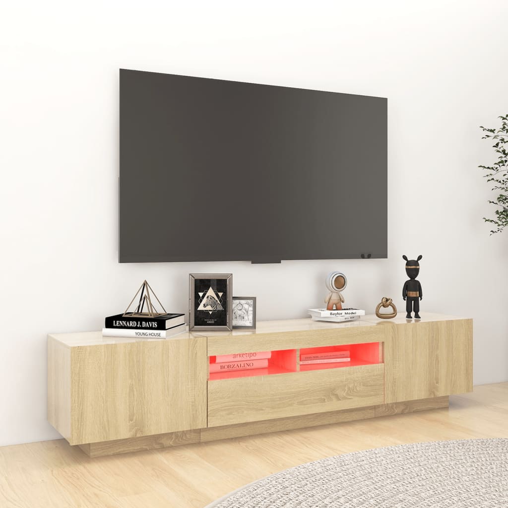 vidaXL Meuble TV avec lumières LED Chêne sonoma 180x35x40 cm - Image 4