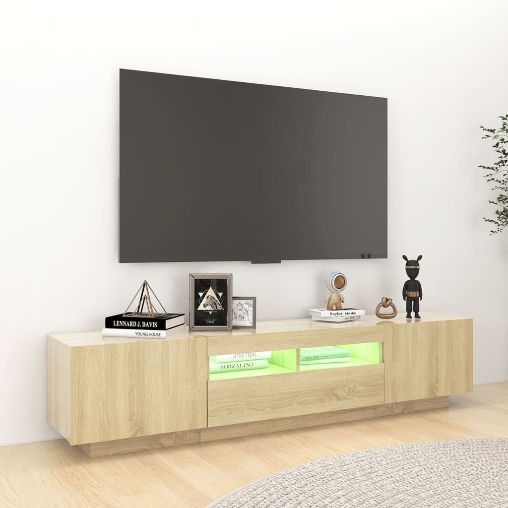 vidaXL Meuble TV avec lumières LED Chêne sonoma 180x35x40 cm - Image 3