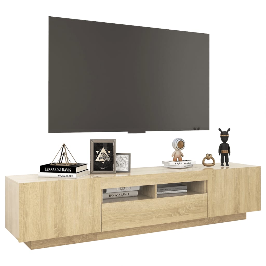 vidaXL Meuble TV avec lumières LED Chêne sonoma 180x35x40 cm - Image 6