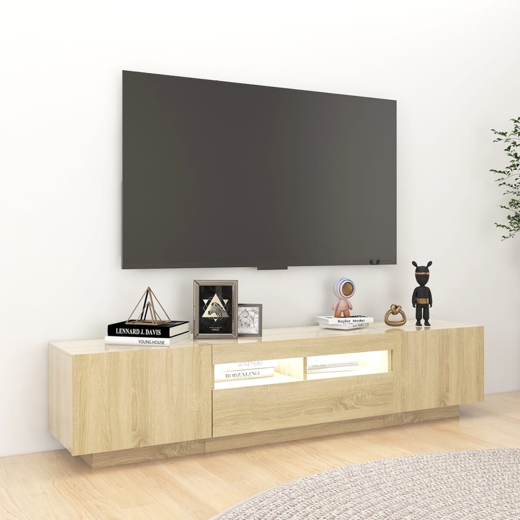 vidaXL Meuble TV avec lumières LED Chêne sonoma 180x35x40 cm - Image 5