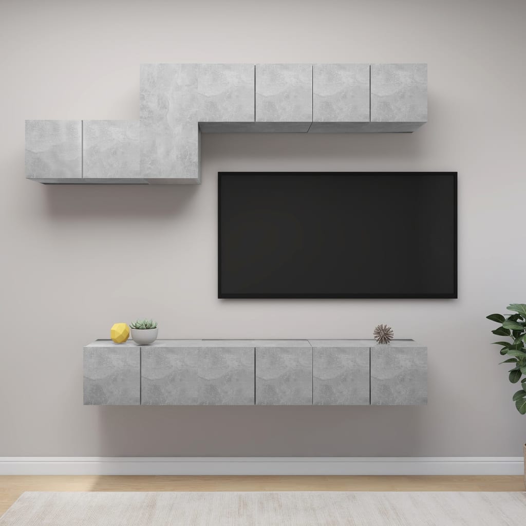 vidaXL Ensemble de meubles TV 7 pcs Gris béton Bois d'ingénierie