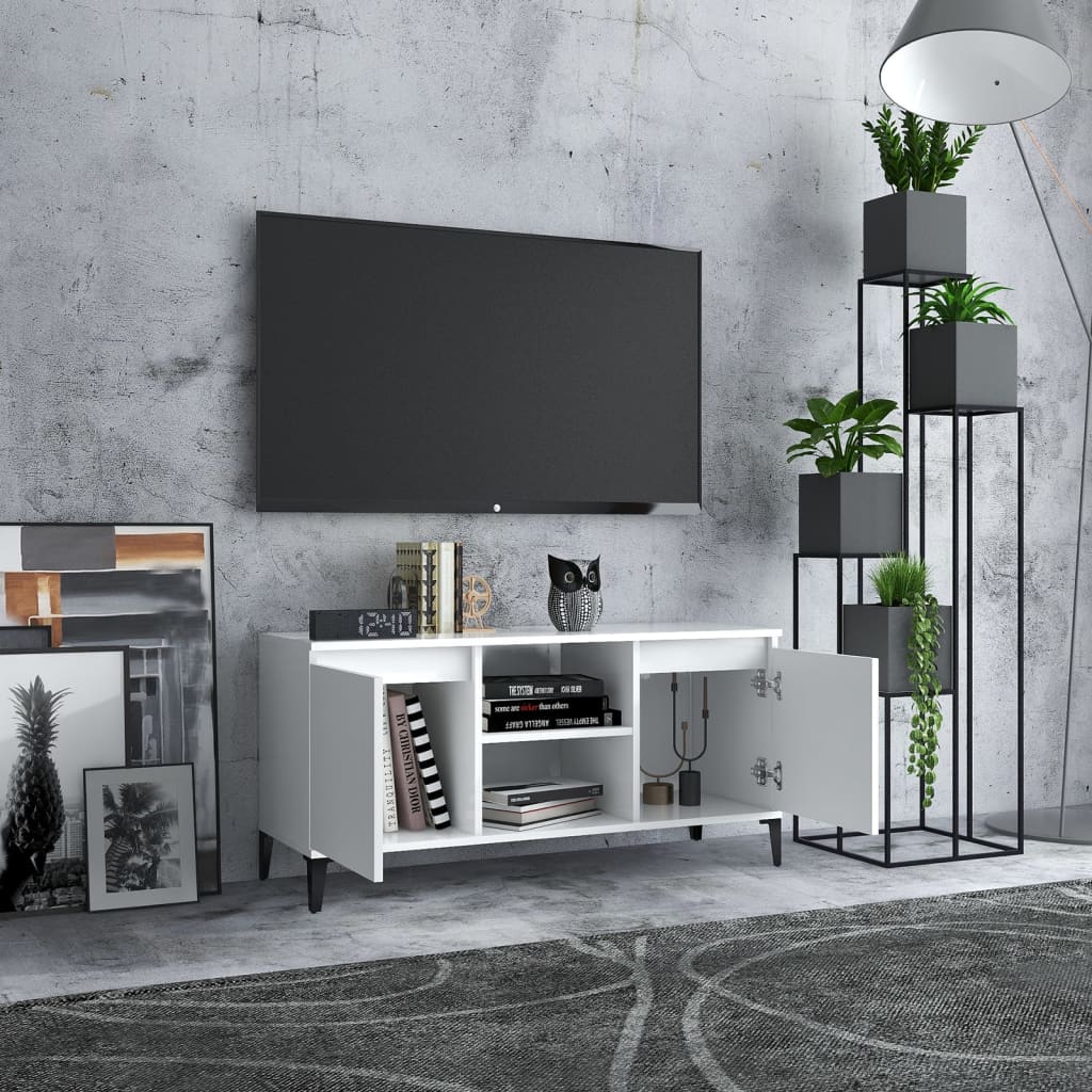 vidaXL Meuble TV avec pieds en métal Blanc 103,5x35x50 cm - Image 3