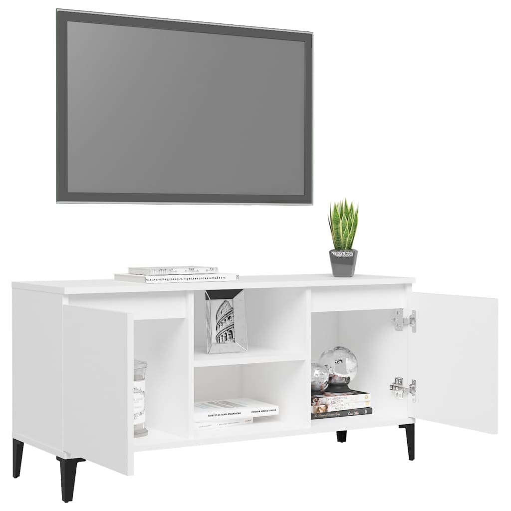 vidaXL Meuble TV avec pieds en métal Blanc 103,5x35x50 cm - Image 4