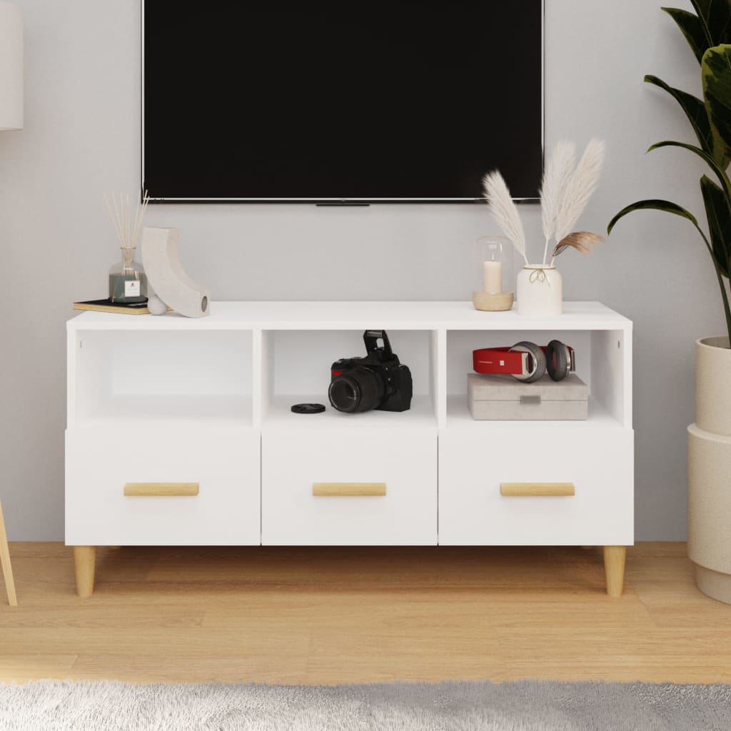 vidaXL Meuble TV Blanc brillant 102x36x50 cm Bois d'ingénierie