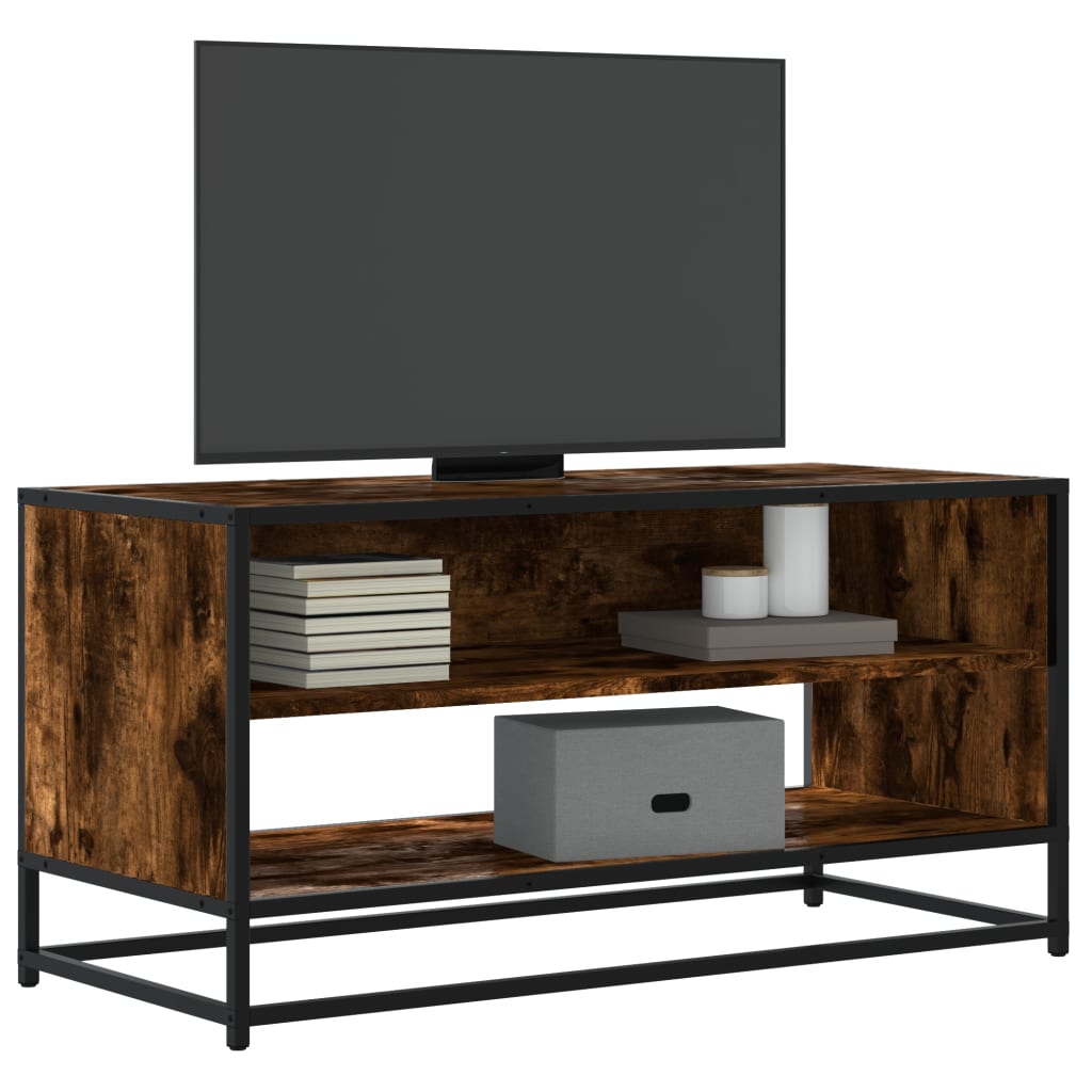 vidaXL Meuble TV chêne fumé 91x40x46 cm bois d'ingénierie et métal