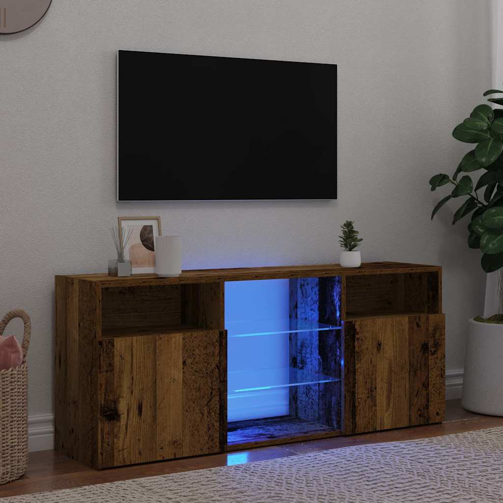 vidaXL Meuble TV avec lumières LED vieux bois bois d'ingénierie