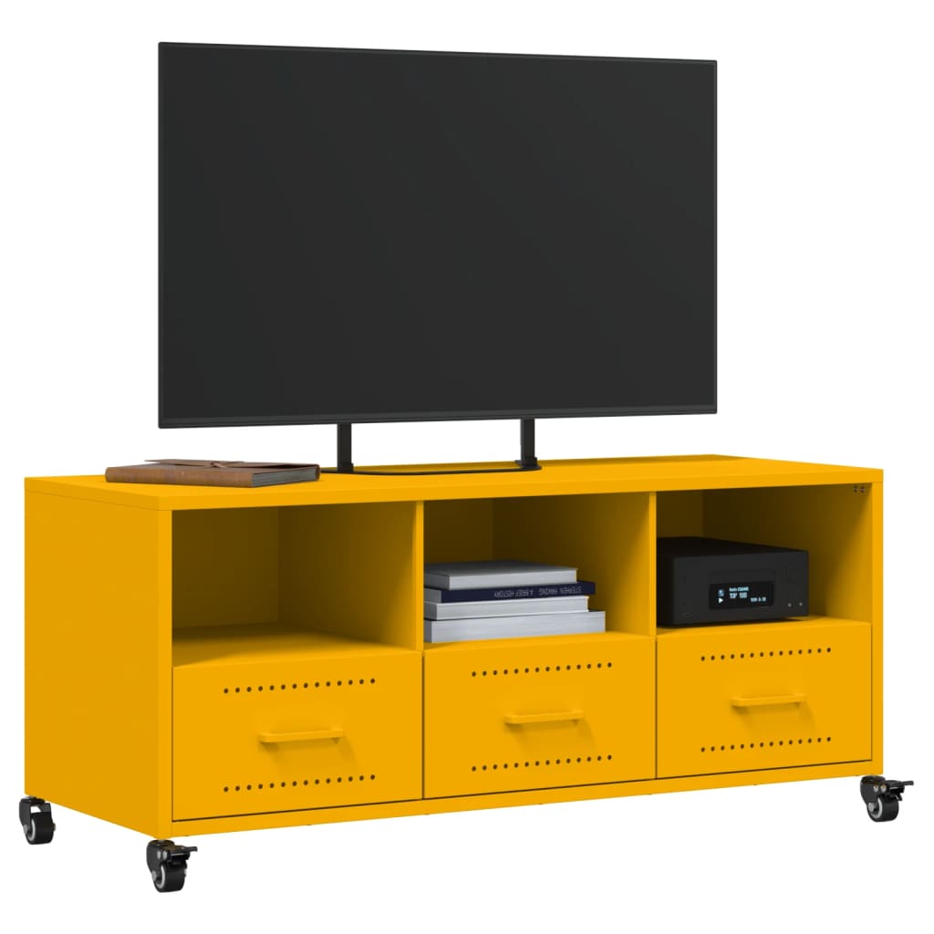 vidaXL Meuble TV jaune moutarde 100,5x39x43,5 cm acier - Image 4