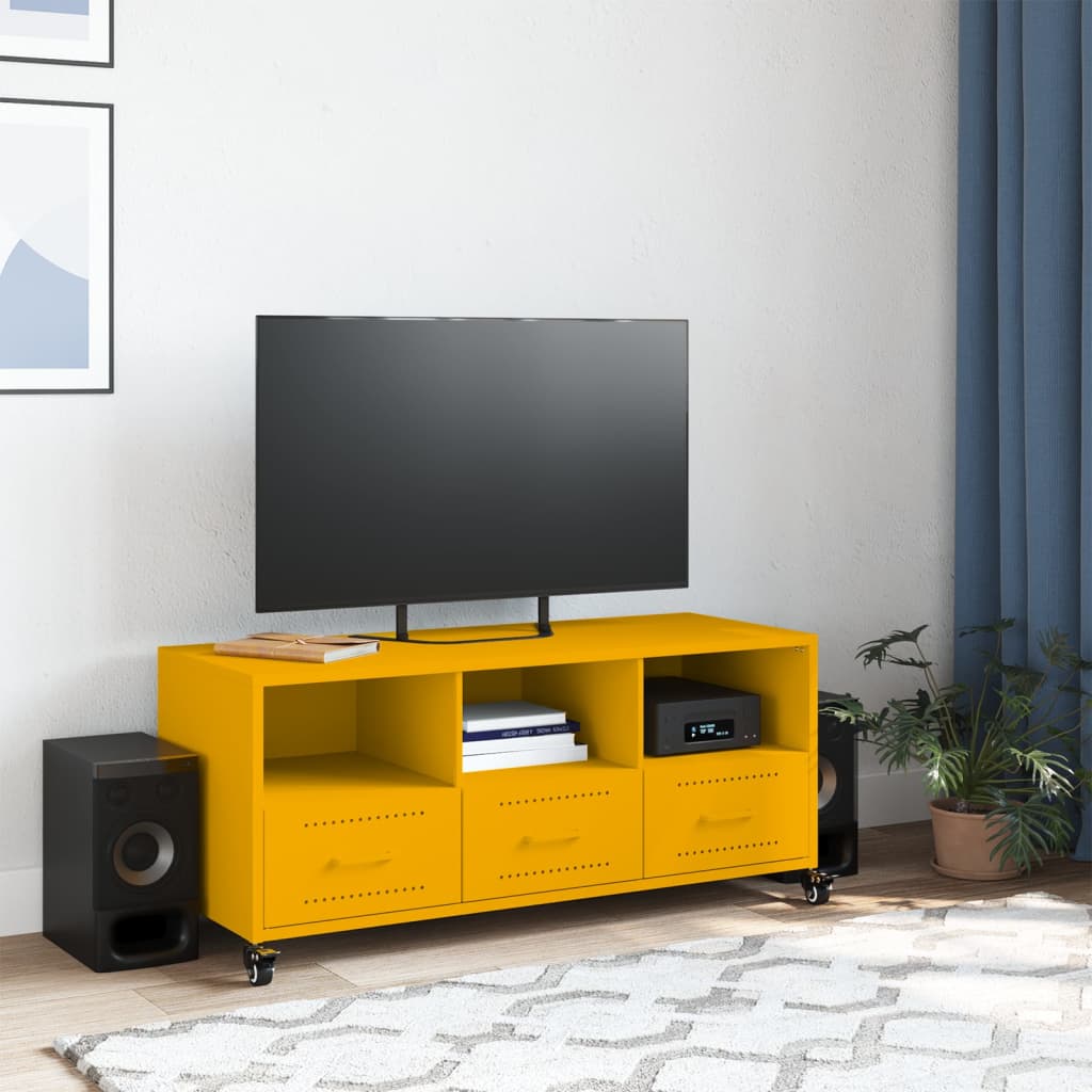 vidaXL Meuble TV jaune moutarde 100,5x39x43,5 cm acier - Image 3