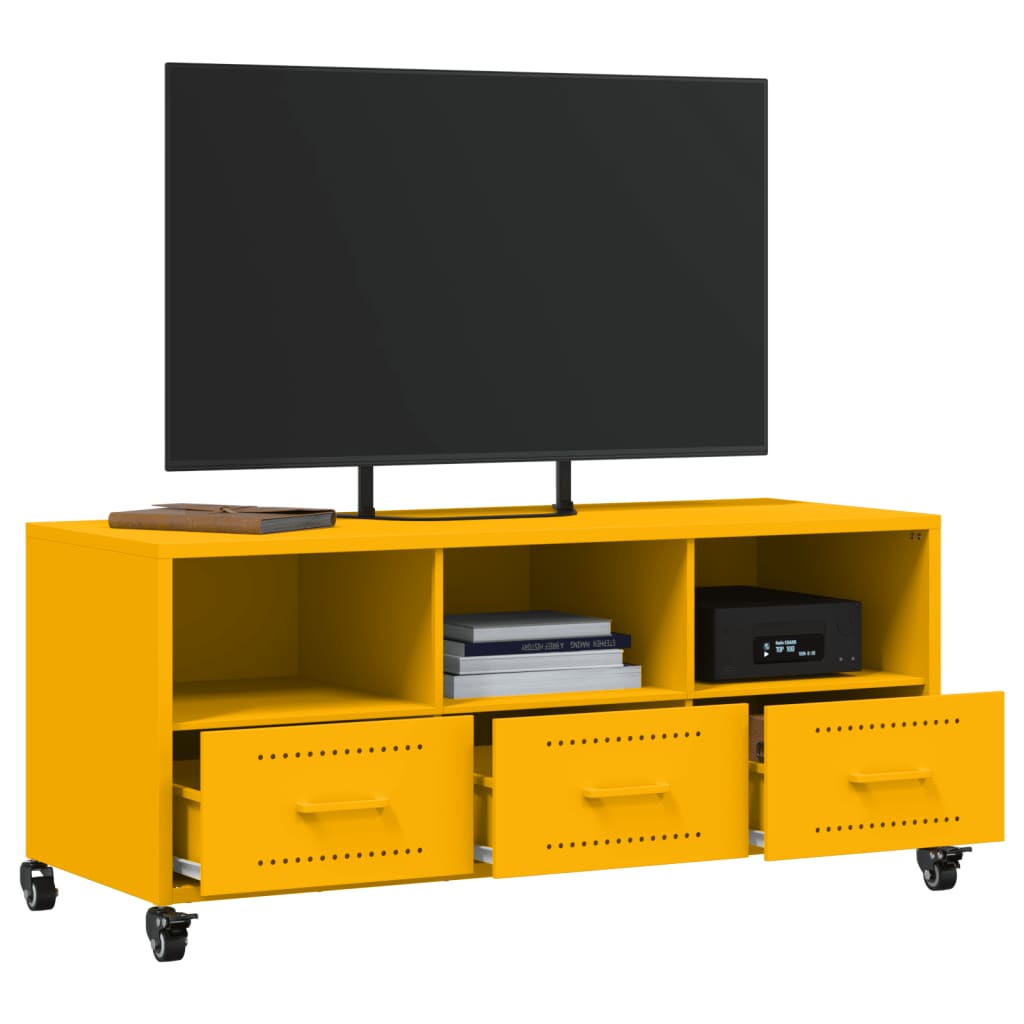 vidaXL Meuble TV jaune moutarde 100,5x39x43,5 cm acier - Image 5
