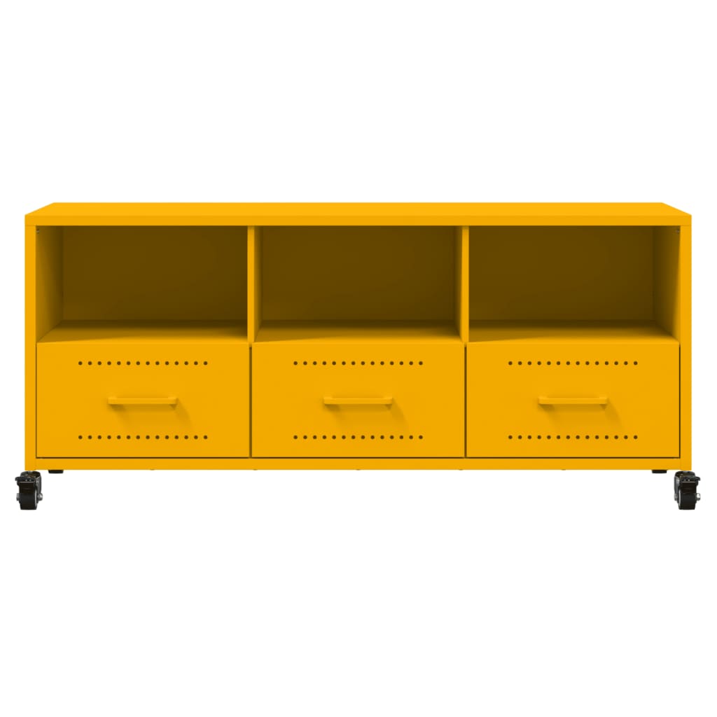vidaXL Meuble TV jaune moutarde 100,5x39x43,5 cm acier - Image 6