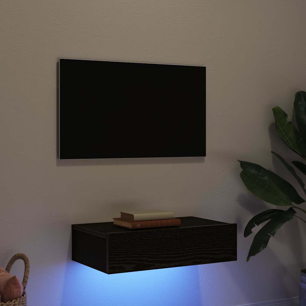 vidaXL Meuble TV avec éclairage LED Chêne noir 60 x 35 x 15,5 cm