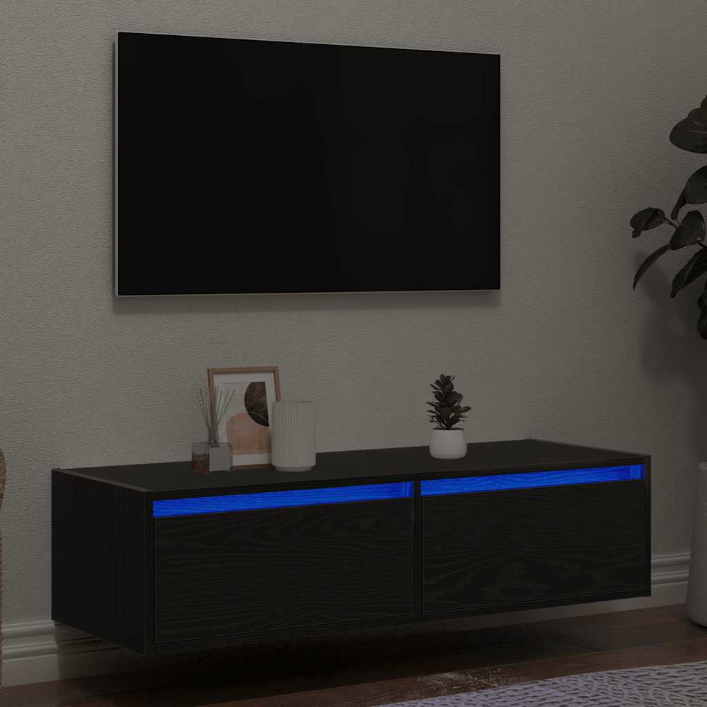 vidaXL Meuble TV avec lumières LED chêne noir 100X35,5x25 cm