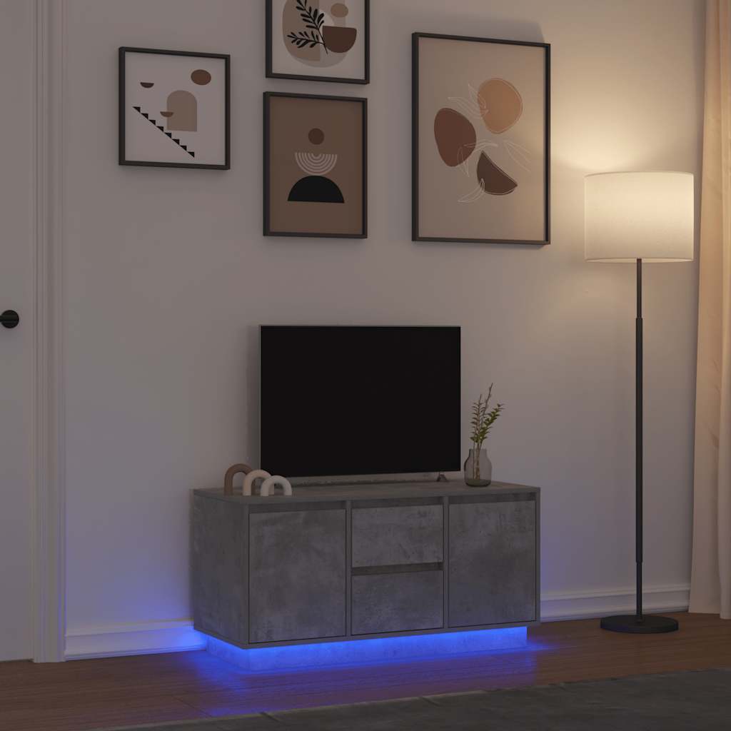 vidaXL Meuble TV avec lumières LED gris béton 100x41x50 cm