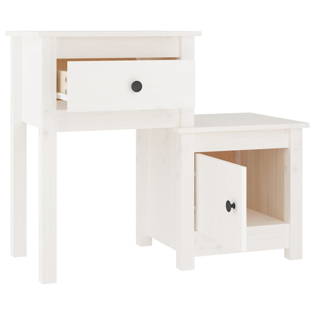 vidaXL Tables de chevet 2 pcs Blanc 79,5x38x65,5 cm Bois de pin massif - Image 4