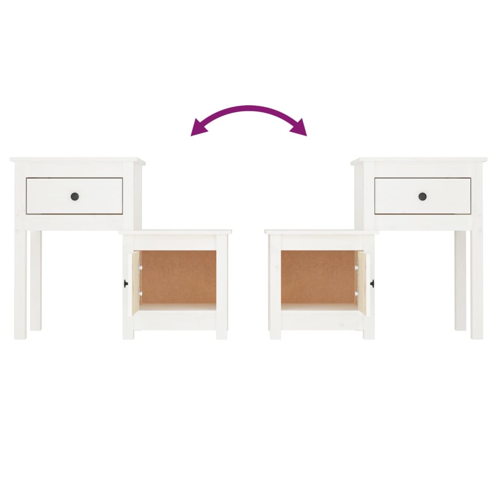 vidaXL Tables de chevet 2 pcs Blanc 79,5x38x65,5 cm Bois de pin massif - Image 6