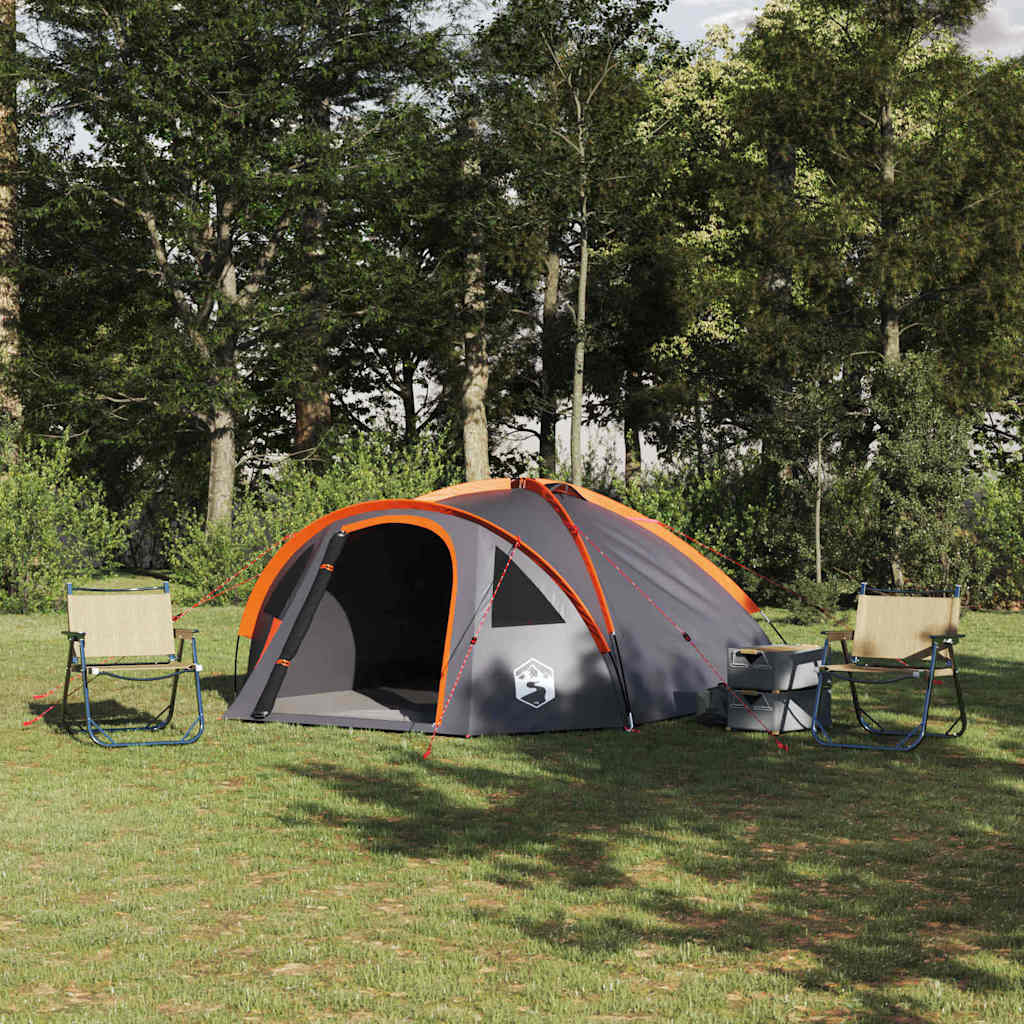 vidaXL Tente de camping Gris et orange 308 x 268 x 130 cm Polyester