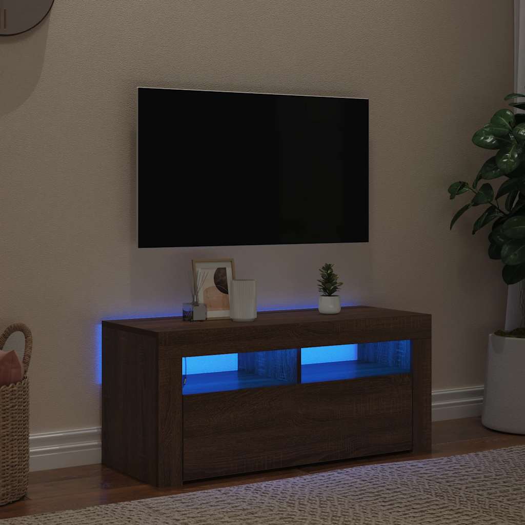 vidaXL Meuble TV avec lumières LED Chêne marron 90x35x40 cm - Image 3