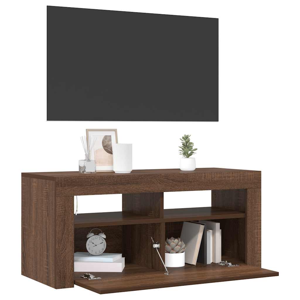vidaXL Meuble TV avec lumières LED Chêne marron 90x35x40 cm - Image 4